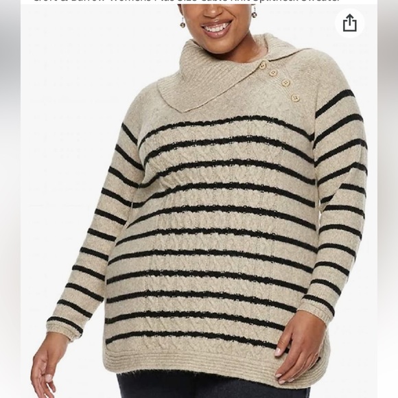 NWT Croft & Barrow 2X cable split button neck sweater. Tan/black. - Picture 1 of 6